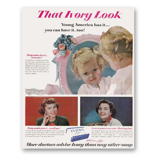 1951 Ivory Soap That Ivory Look Young America Vintage Magazine Print Ad