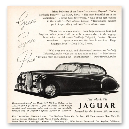 1951 Jaguar Mark VII Grace Space Pace Vintage Magazine Print Ad