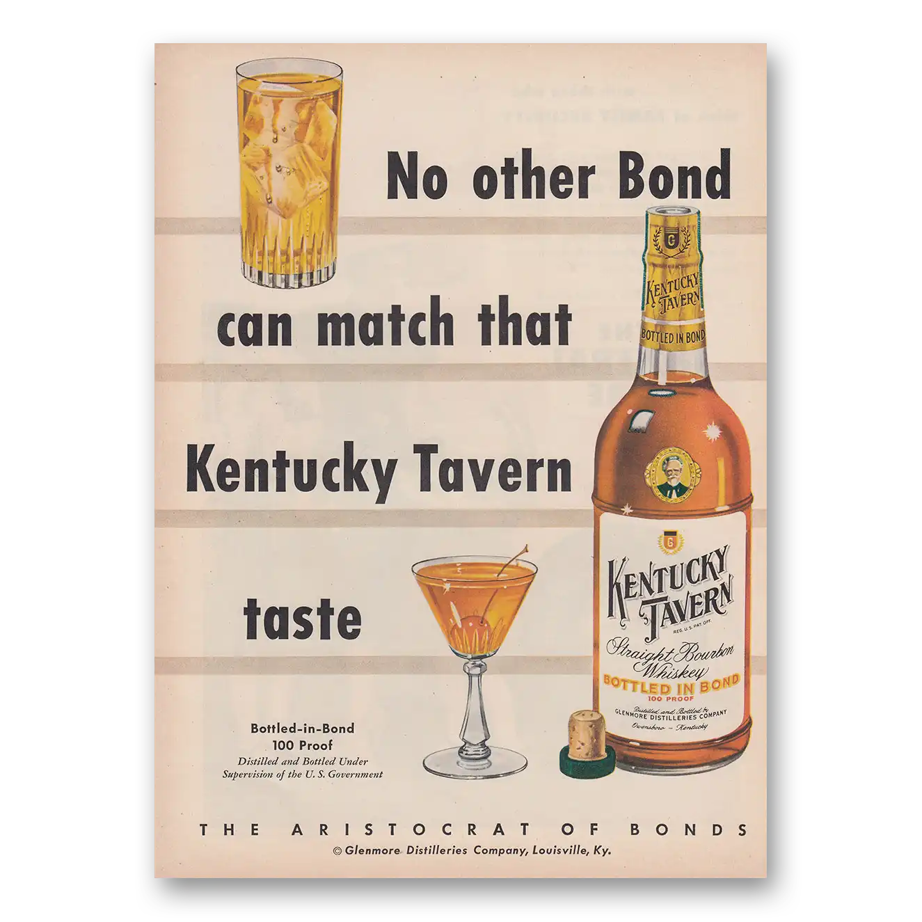 1951 Kentucky Tavern Whiskey No Other Bond Can Match Vintage Magazine Print Ad