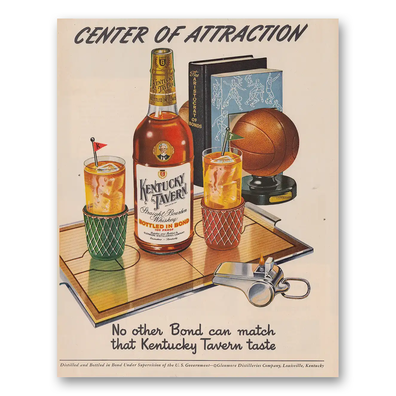 1951 Kentucky Tavern Whiskey Center of Attraction Vintage Magazine Print Ad