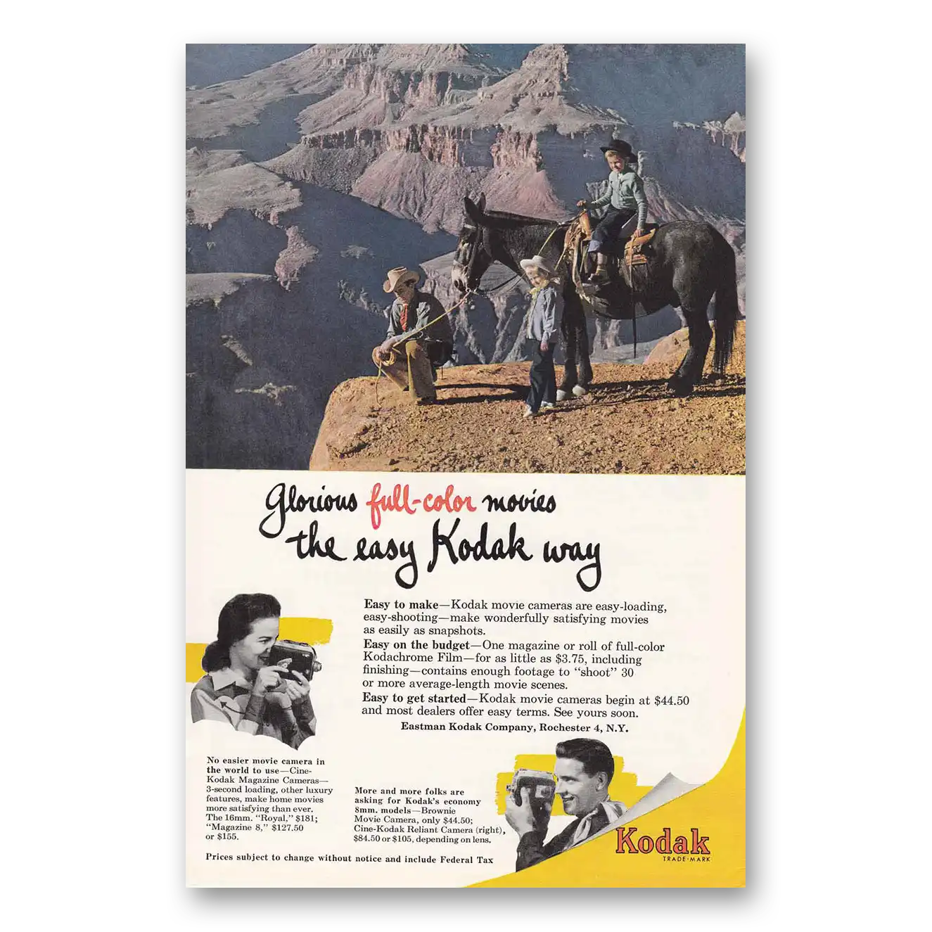 1951 Kodak Movie Camera Horse Full Color Movies Vintage Magazine Print Ad