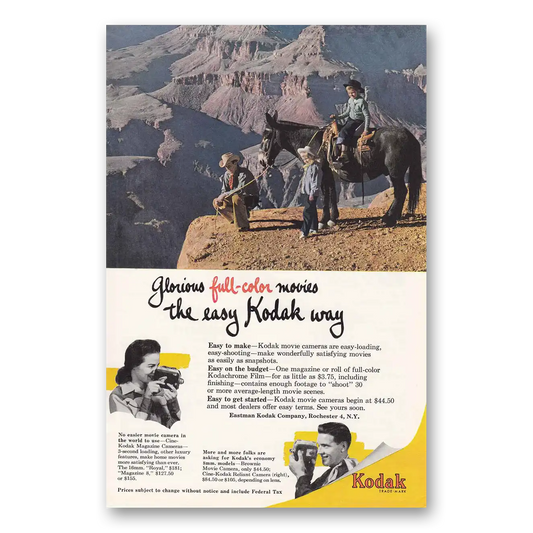 1951 Kodak Movie Camera Horse Full Color Movies Vintage Magazine Print Ad