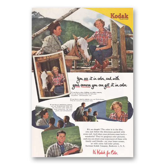 1951 Kodachrome Film Horse Ranch Vintage Magazine Print Ad