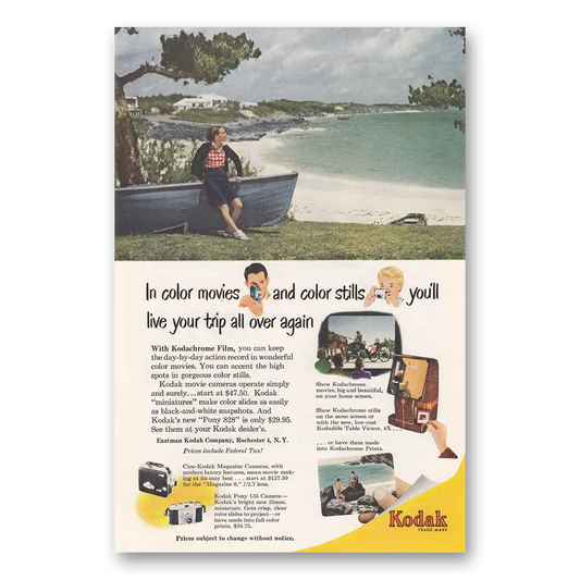 1951 Kodak Movie Camera Boat Beech Color Movies and Color Stills Vintage Magazine Print Ad