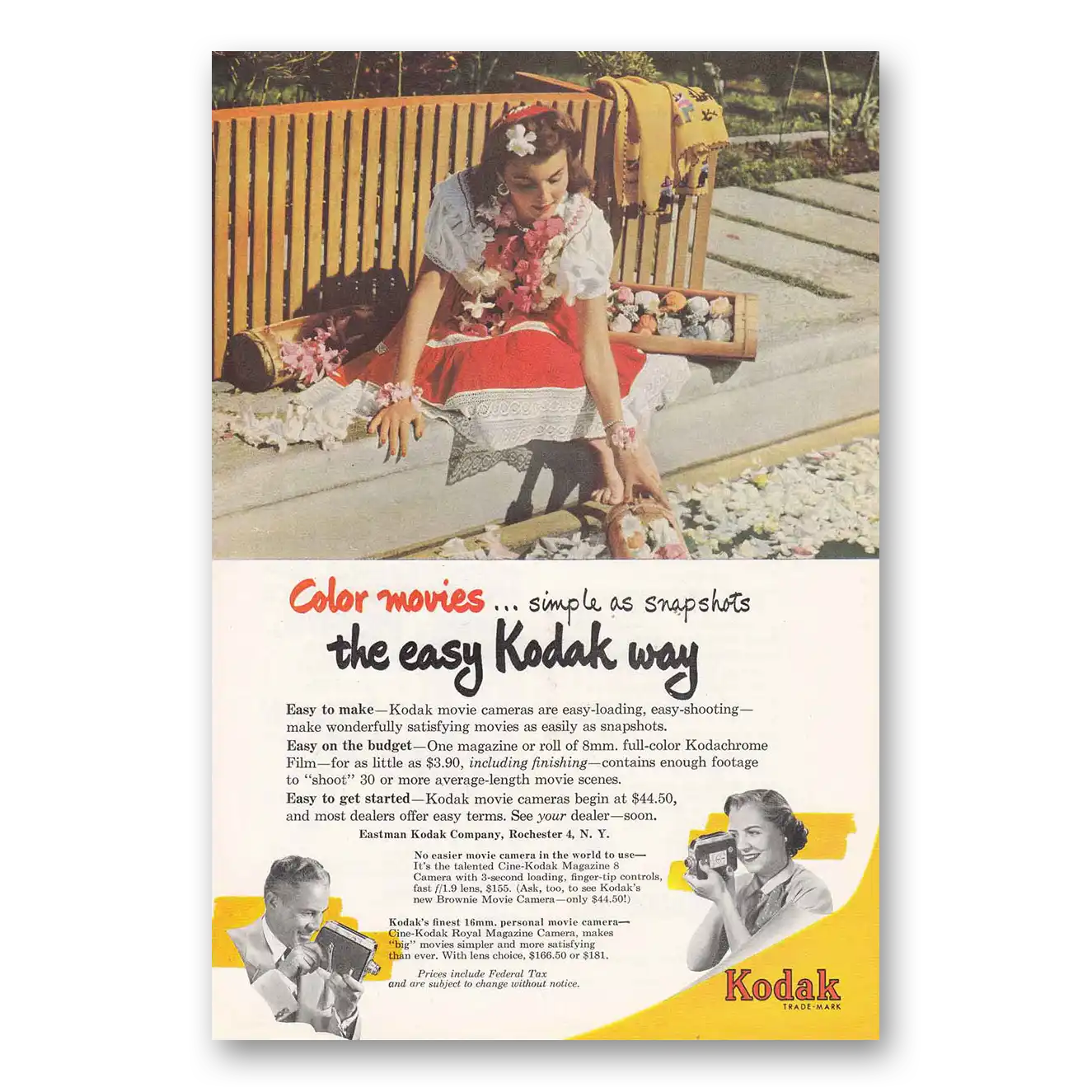 1951 Kodak Movie Camera Color Movies Simple as Snapshots Vintage Magazine Print Ad