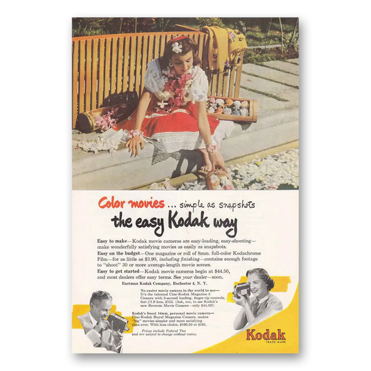 1951 Kodak Movie Camera Color Movies Simple as Snapshots Vintage Magazine Print Ad