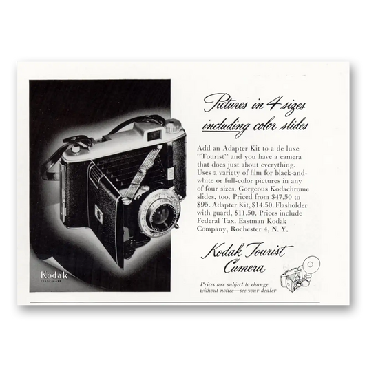 1951 Kodak Tourist Camera Pictures In 4 Sizes Vintage Magazine Print Ad