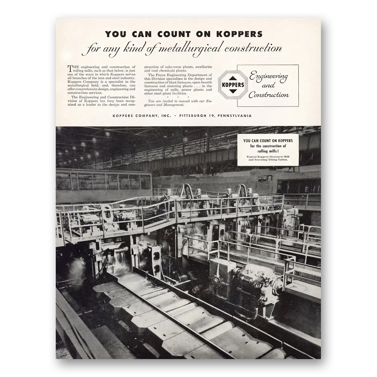 1951 Koppers Any Kind of Metallurgical Construction Vintage Magazine Print Ad