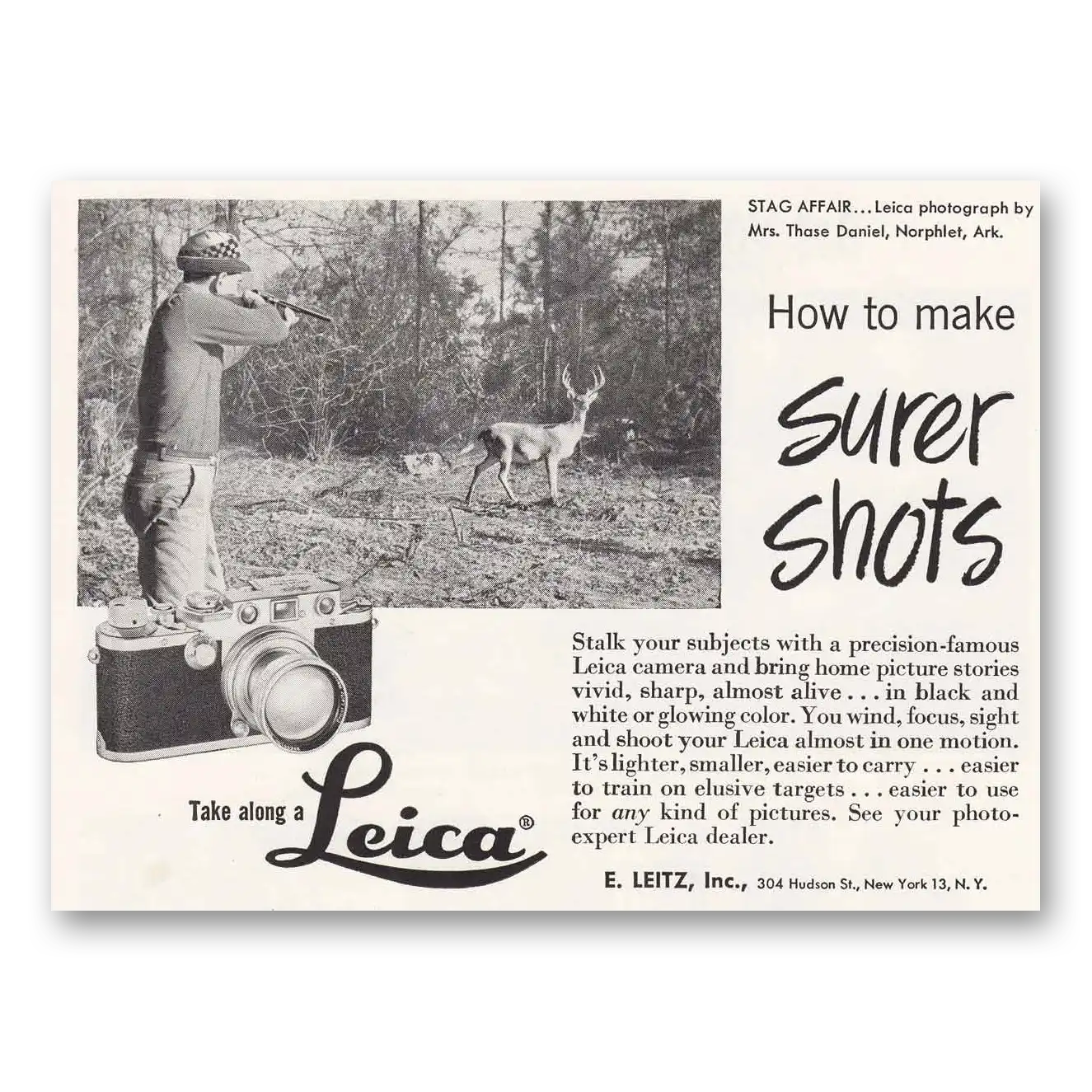 1951 Leica Cameras Deer Hunter Vintage Magazine Print Ad