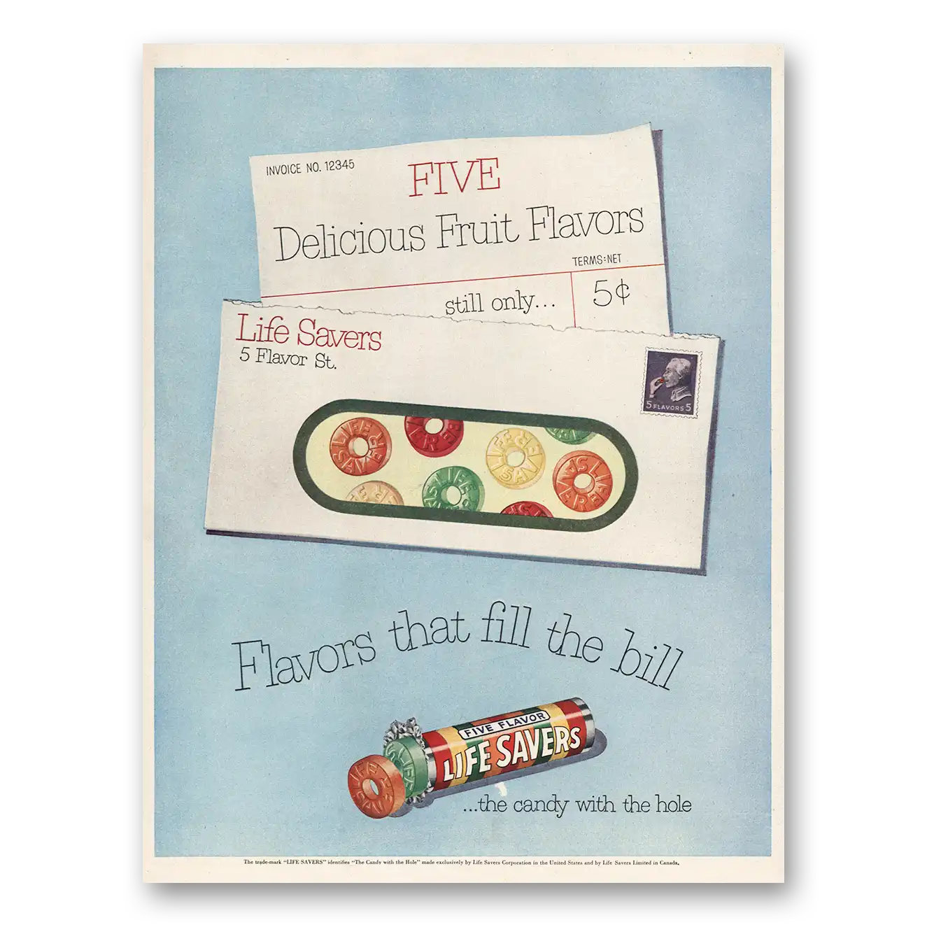 1951 Life Savers Flavors That Fit the Bill Vintage Magazine Print Ad