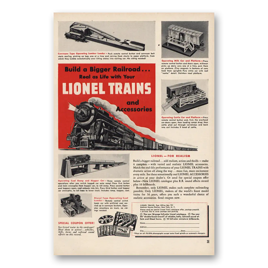 1951 Lionel Trains Build a Bigger Railroad Vintage Magazine Print Ad