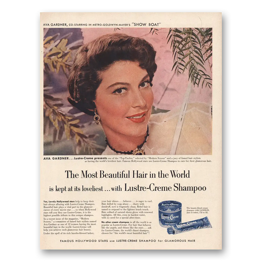 1951 Lustre Creme Shampoo Ava Gardner Show Boat Vintage Magazine Print Ad