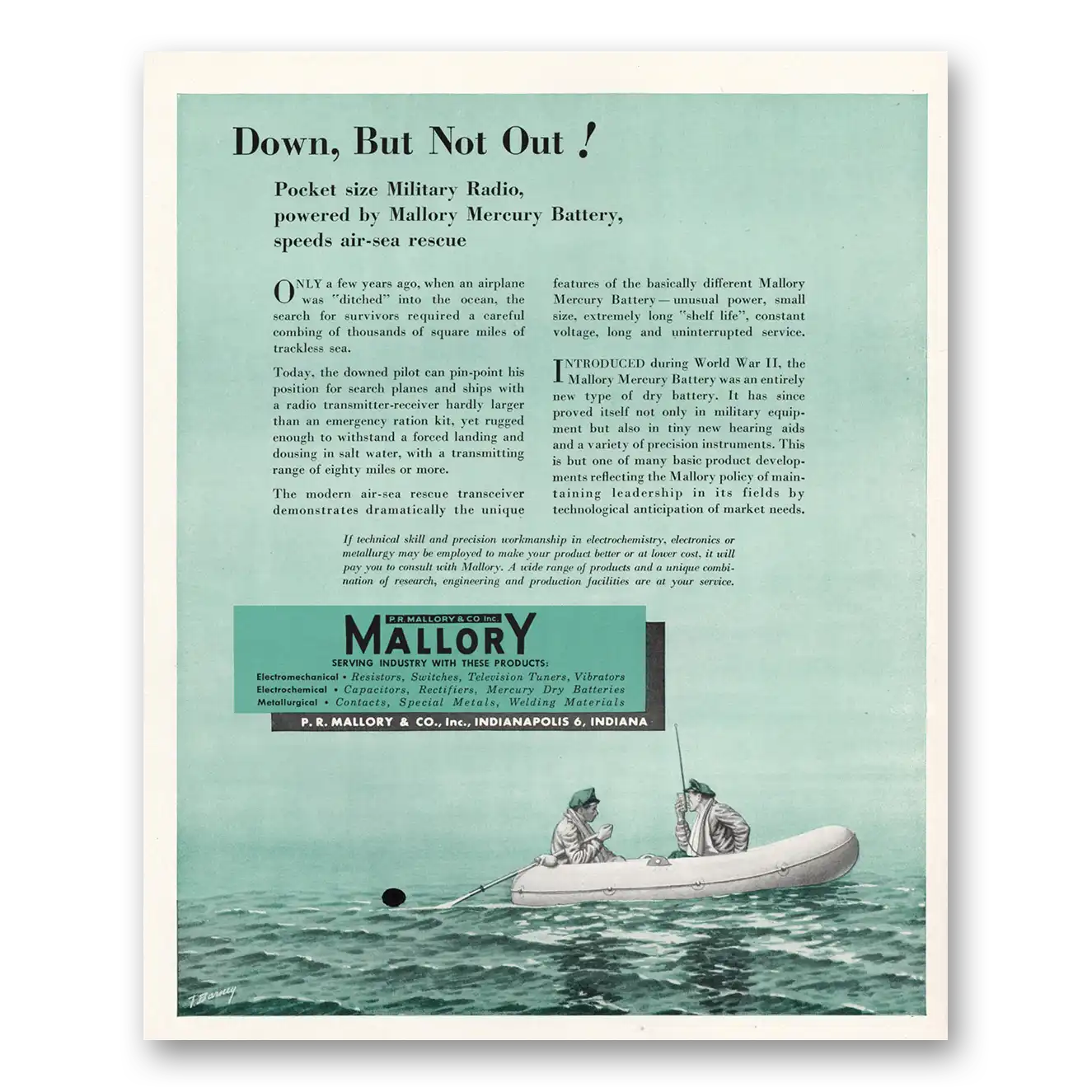 1951 Mallory Down But Not Out Vintage Magazine Print Ad