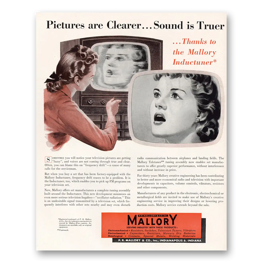 1951 Mallory Inductuner Pictures are Clearer Vintage Magazine Print Ad