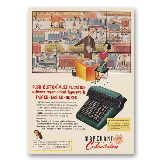 1951 Marchant Calculating Machine Push Button Multiplication Vintage Magazine Print Ad