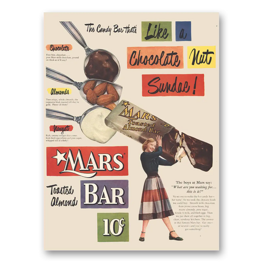 1951 Mars Candy Bar Like Chocolate Nut Sundae Vintage Magazine Print Ad