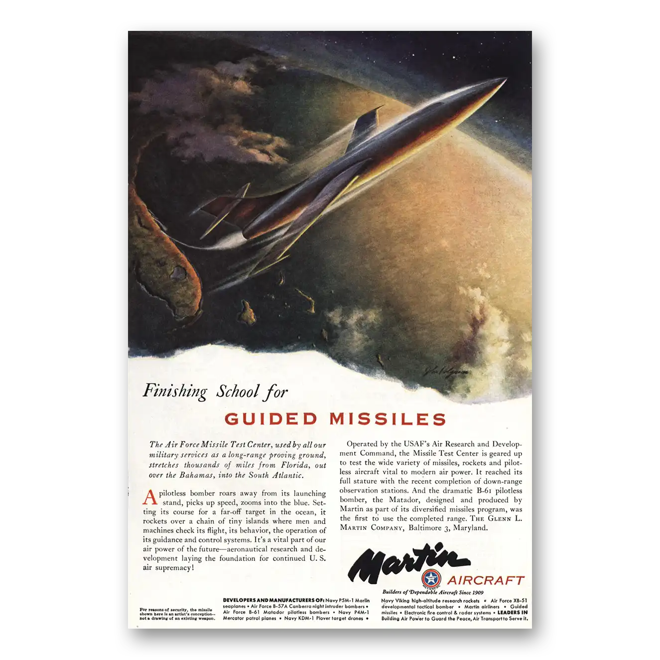 1951 Martin Matador Guided Missiles Finishing School Vintage Magazine Print Ad