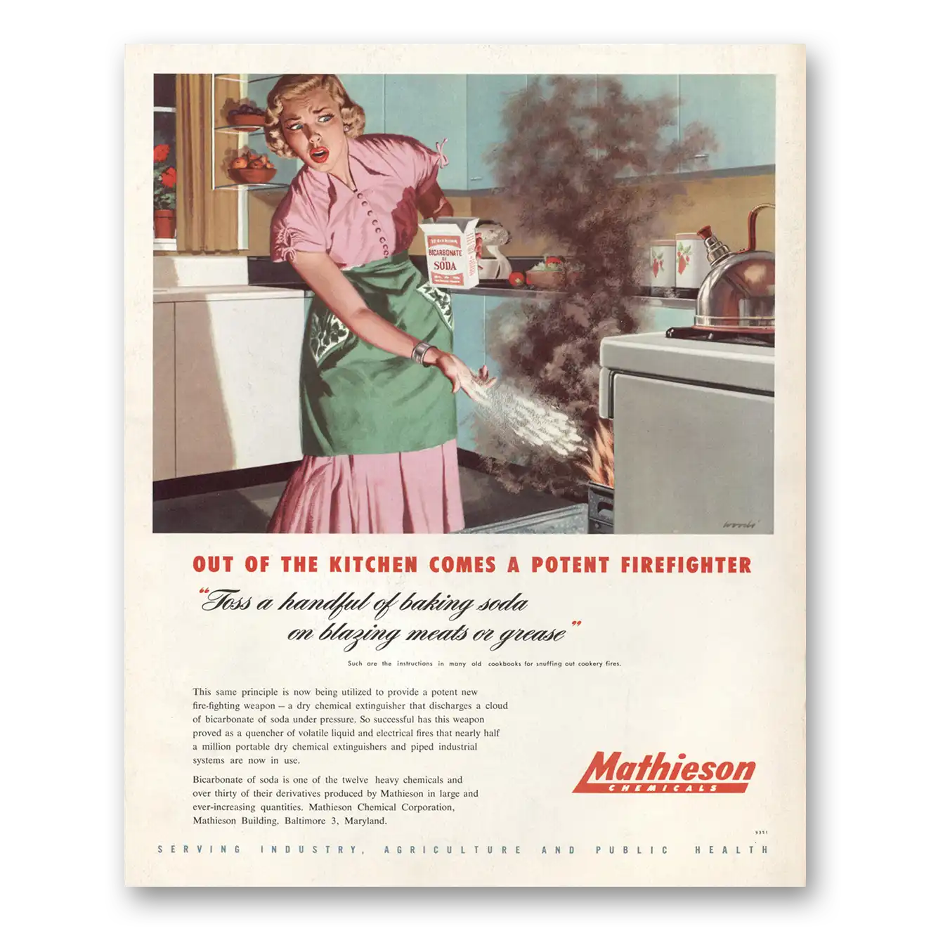 1951 Mathieson Chemicals Toss a Handful of Baking Soda Vintage Magazine Print Ad