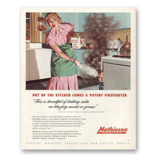 1951 Mathieson Chemicals Toss a Handful of Baking Soda Vintage Magazine Print Ad