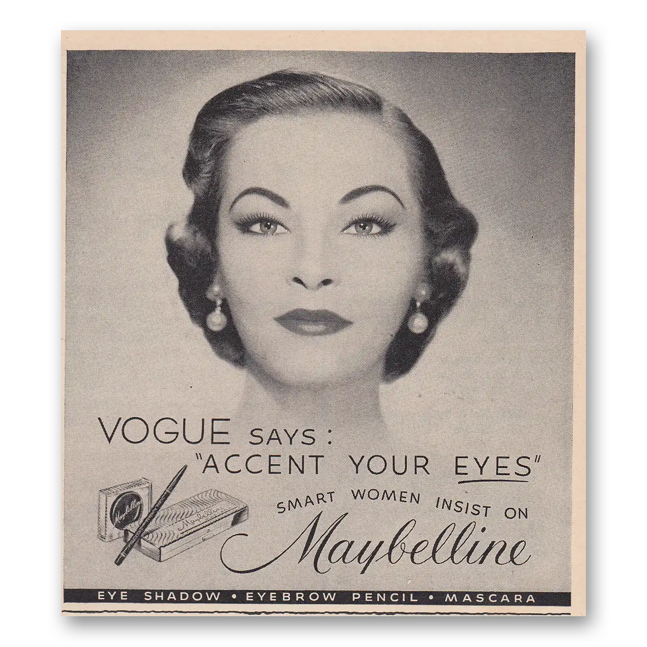 1951 Maybelline Eye Makeup Vogue Says Accent Your Eyes Smart Women Vintage Magazine Print Ad