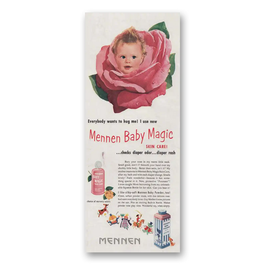 1951 Mennen Baby Magic Skin Care Everybody Wants to Hug Me Vintage Magazine Print Ad