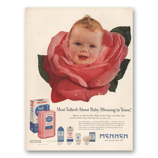 1951 Mennen Baby Magic Most Talked About Baby Blessing Vintage Magazine Print Ad