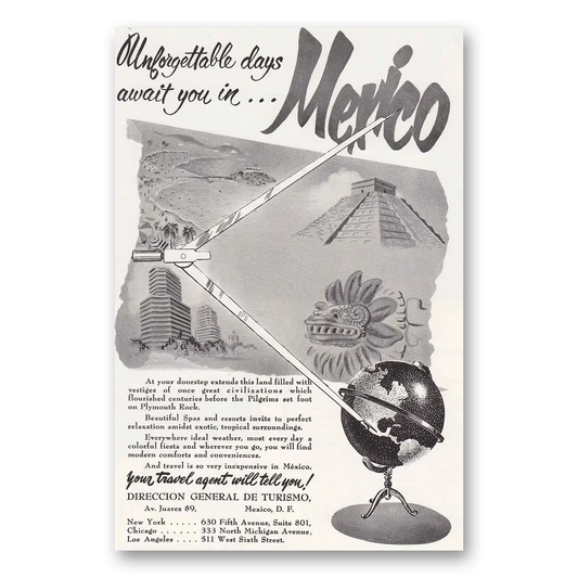 1951 Mexico Unforgettable Days Vintage Magazine Print Ad