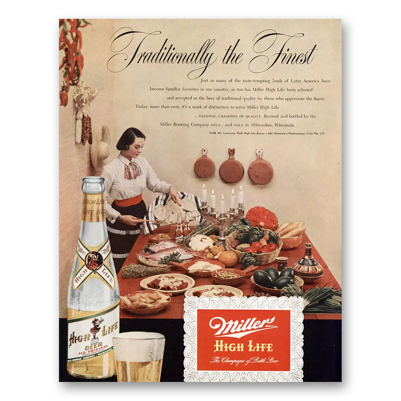 1951 Miller Beer Taste Tempting Foods Latin America Vintage Magazine Print Ad