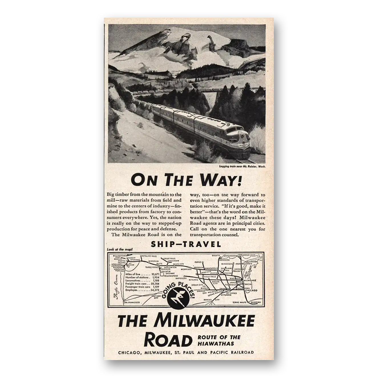 1951 Milwaukee Road On the Way Vintage Magazine Print Ad