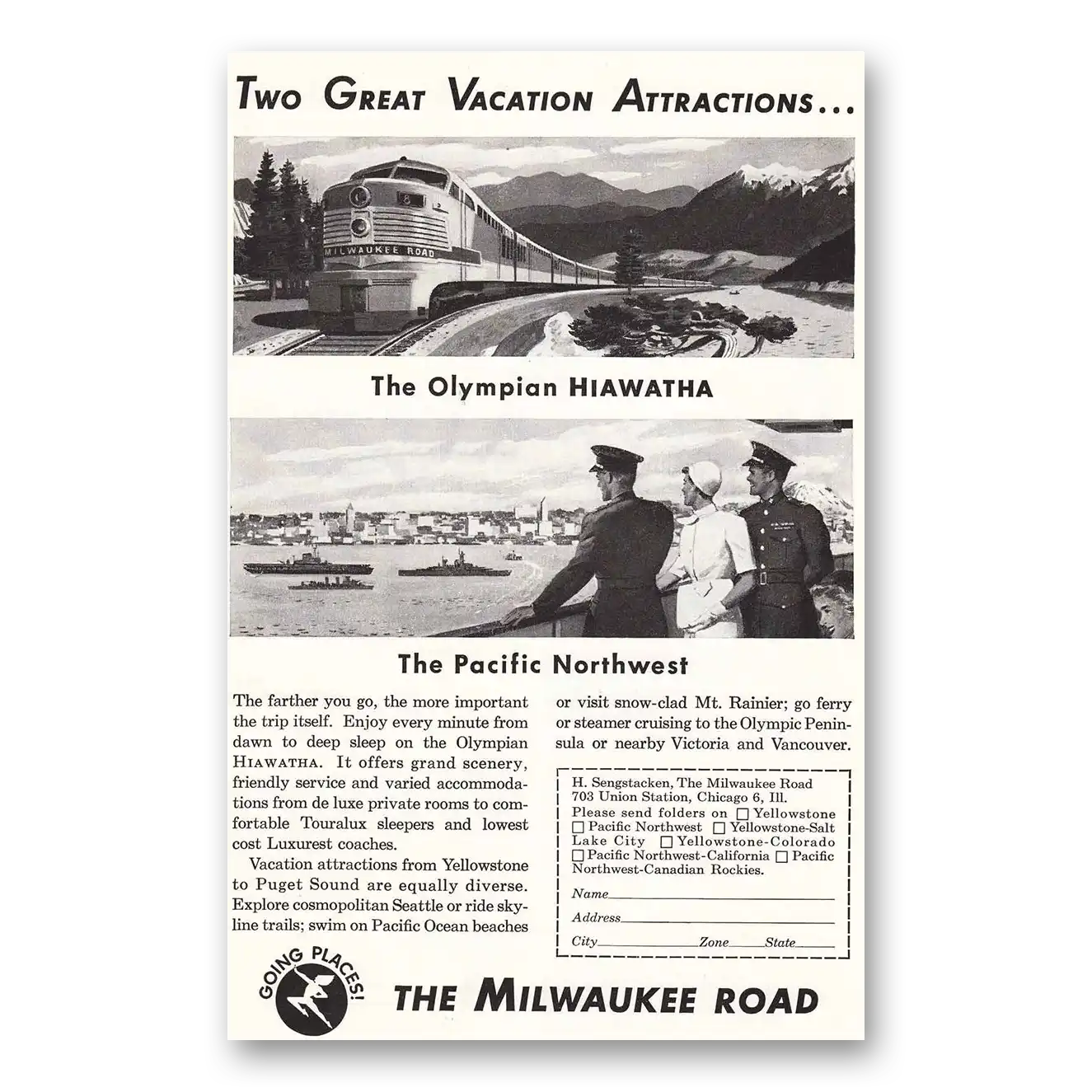 1951 Milwaukee Road Olympian Hiawatha Vintage Magazine Print Ad