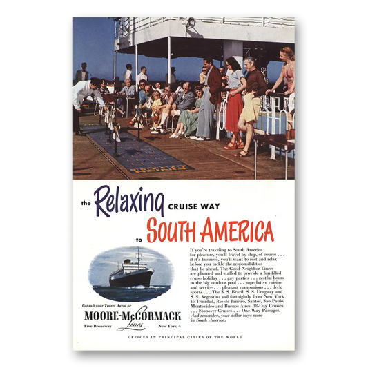 1951 Moore McCormack Lines Relaxing Cruise to South America Vintage Magazine Print Ad