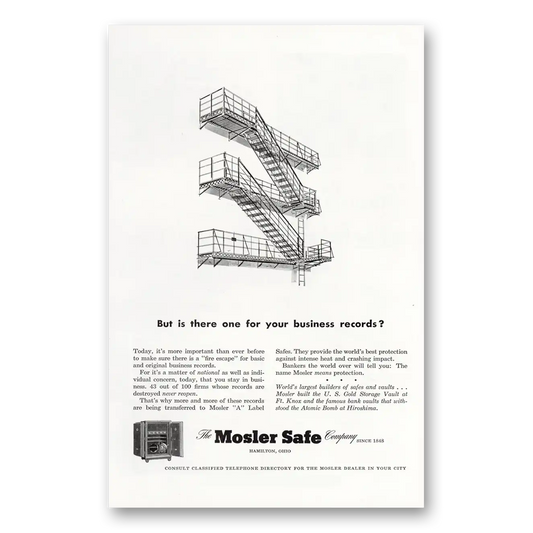 1951 Mosler Safe One for Your Business Records Vintage Magazine Print Ad