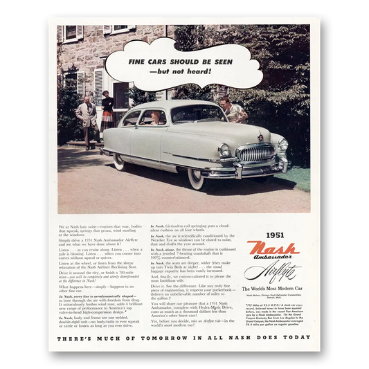 1951 Nash Motors Fine Cars Should Be Seen Vintage Magazine Print Ad