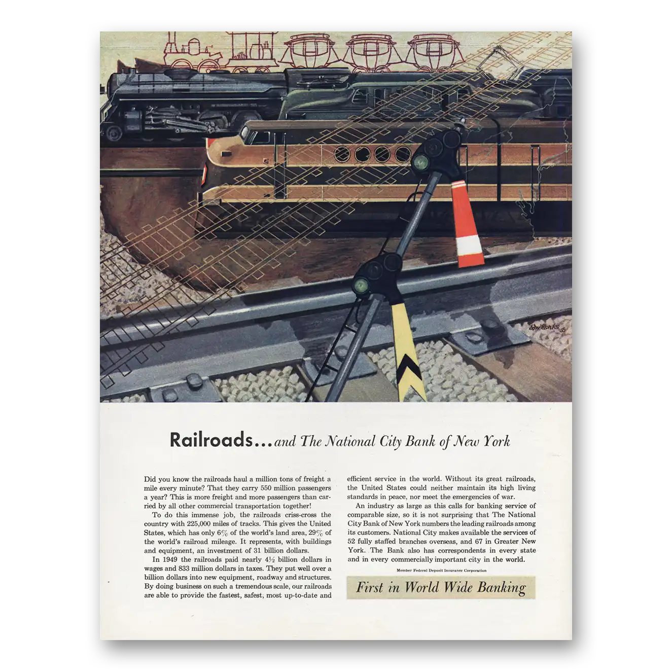 1951 National City Bank New York Railroads Million Tons of Freight Vintage Magazine Print Ad