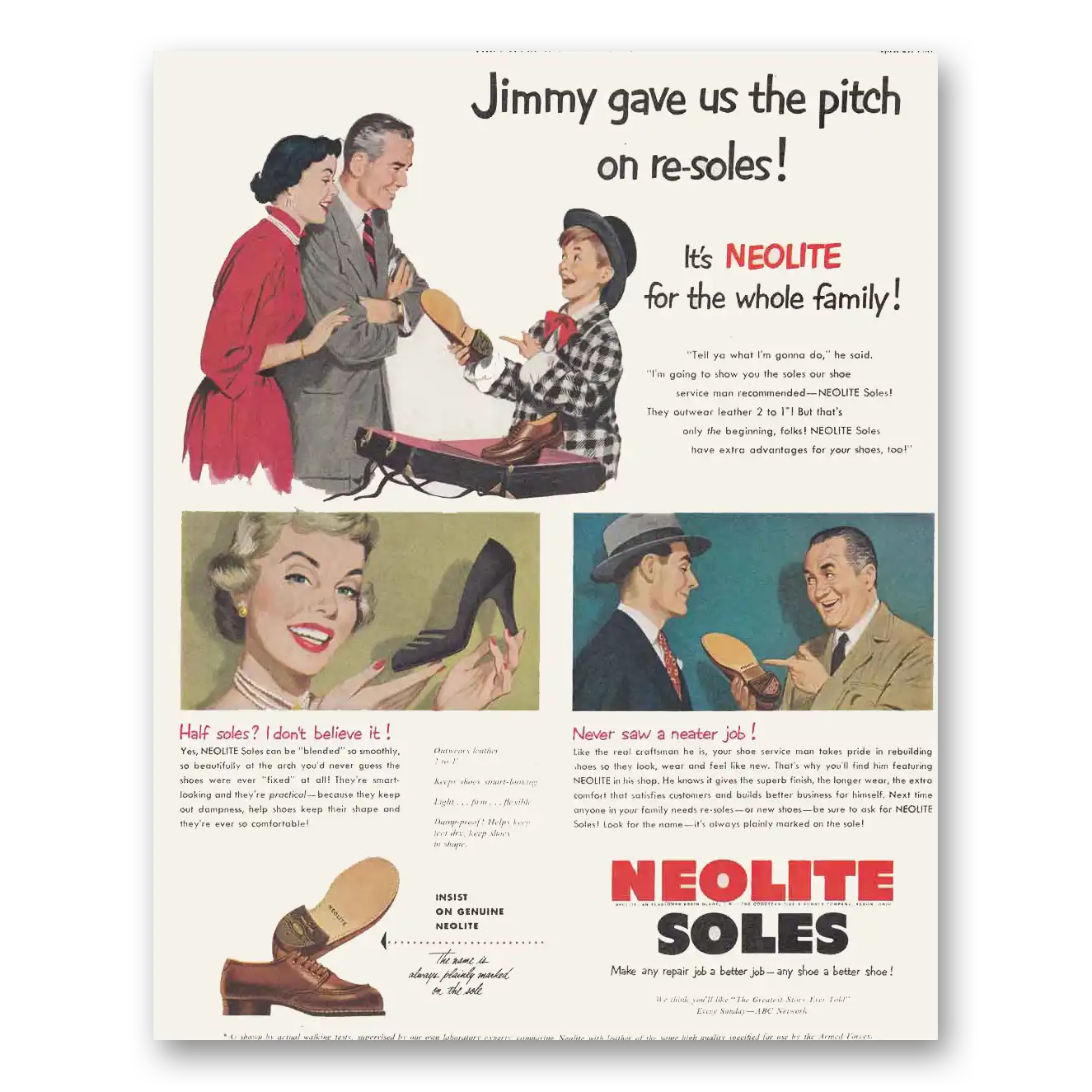 1951 Neolite Soles Jimmy Gave Us the Pitch Vintage Magazine Print Ad