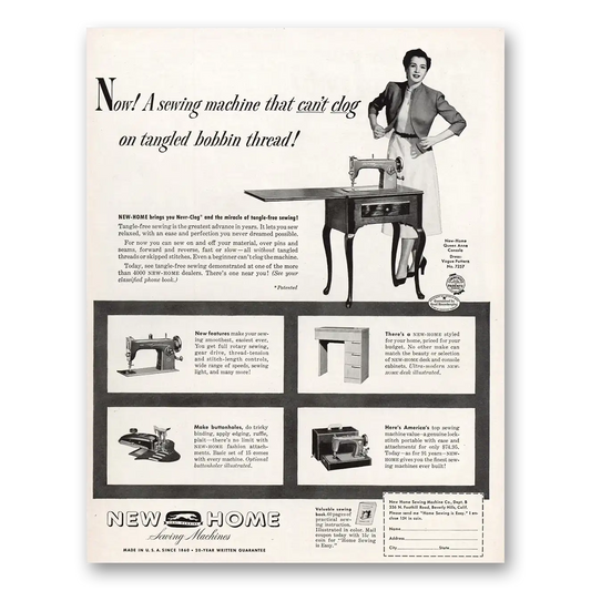 1951 New Home Sewing Machine Dog On Tangled Bobbin Vintage Magazine Print Ad