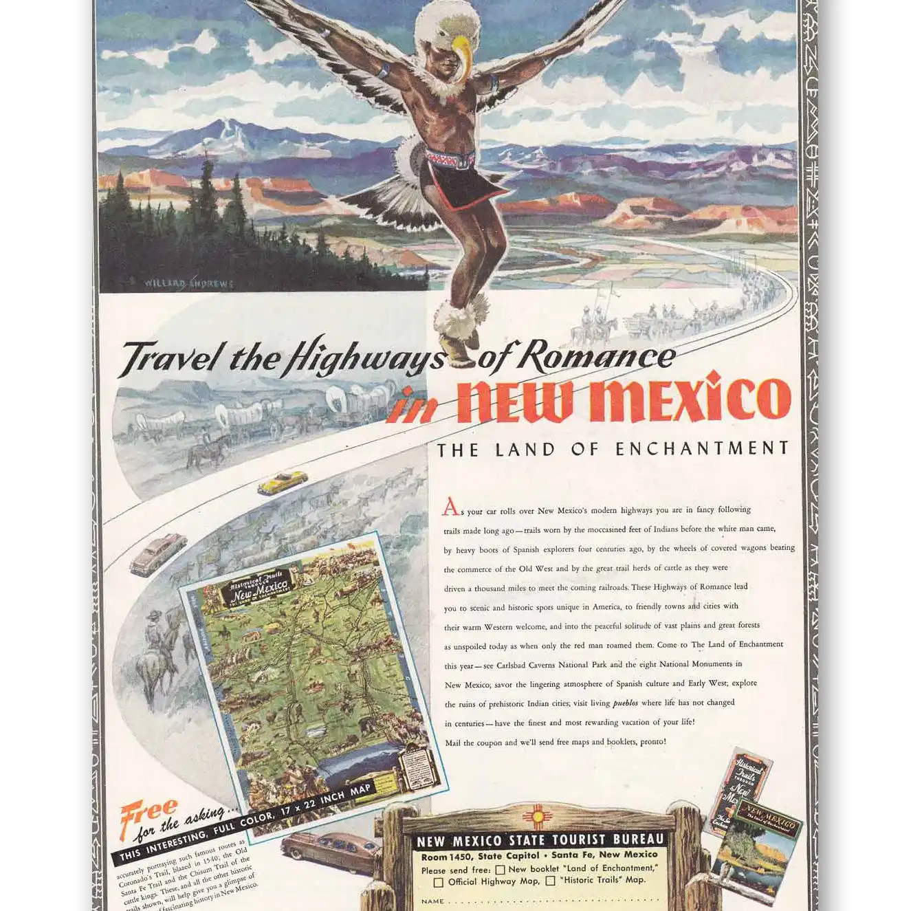 1951 New Mexico Travel the Highways of Romance Vintage Magazine Print Ad