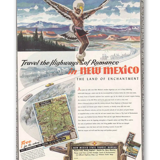 1951 New Mexico Travel the Highways of Romance Vintage Magazine Print Ad