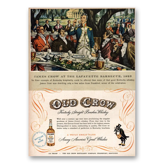 1951 Old Crow Whiskey Lafayette Barbecue 1825 Vintage Magazine Print Ad