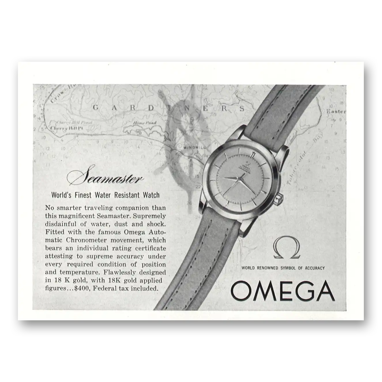 1951 Omega Seamaster Watch Water Resistant Vintage Magazine Print Ad