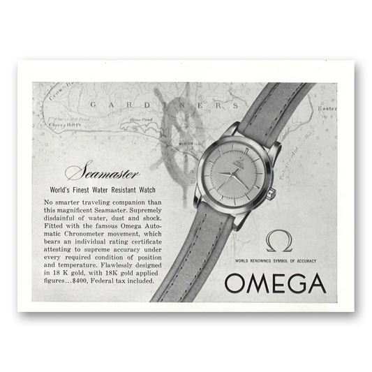 1951 Omega Seamaster Watch Water Resistant Vintage Magazine Print Ad