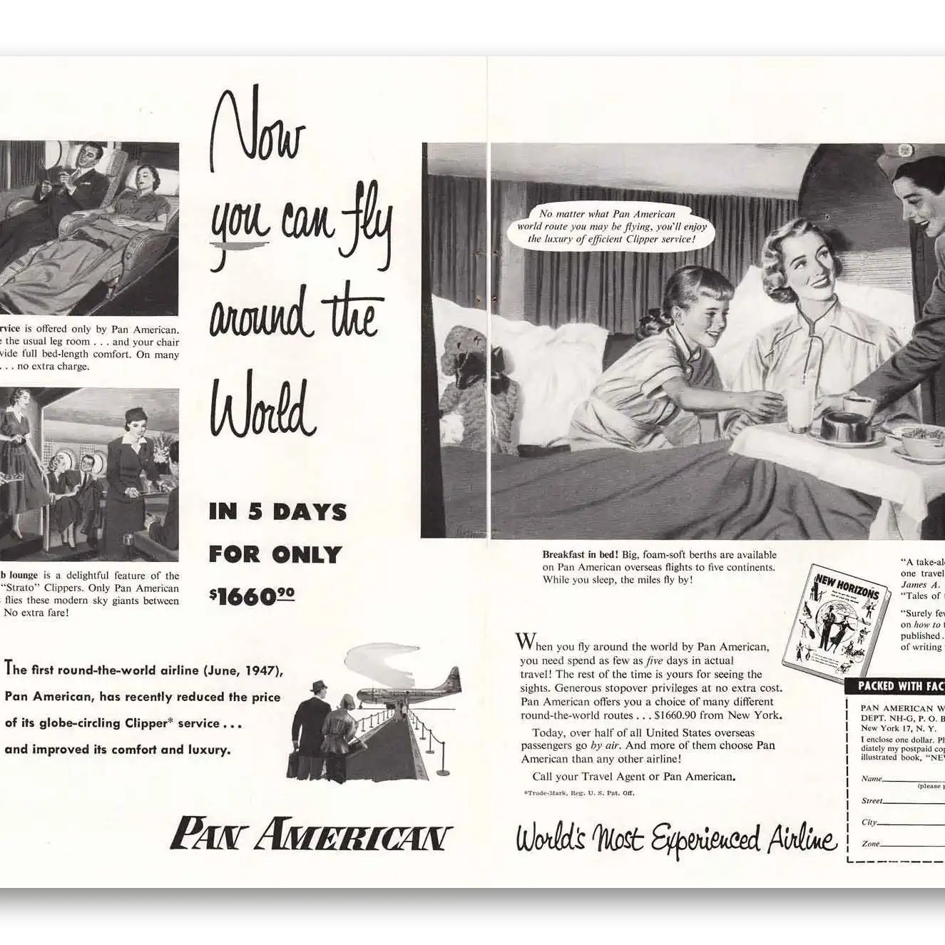 1951 Pan Am Fly Around in World 5 Days Vintage Magazine Print Ad