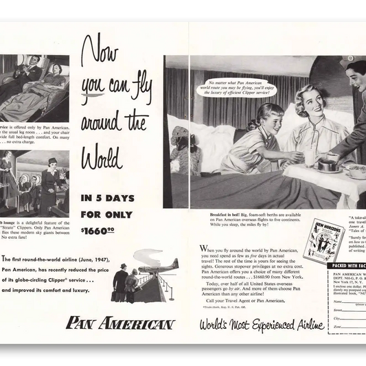 1951 Pan Am Fly Around in World 5 Days Vintage Magazine Print Ad