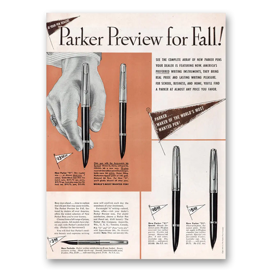 1951 Parker Pens Preview for Fall Vintage Magazine Print Ad