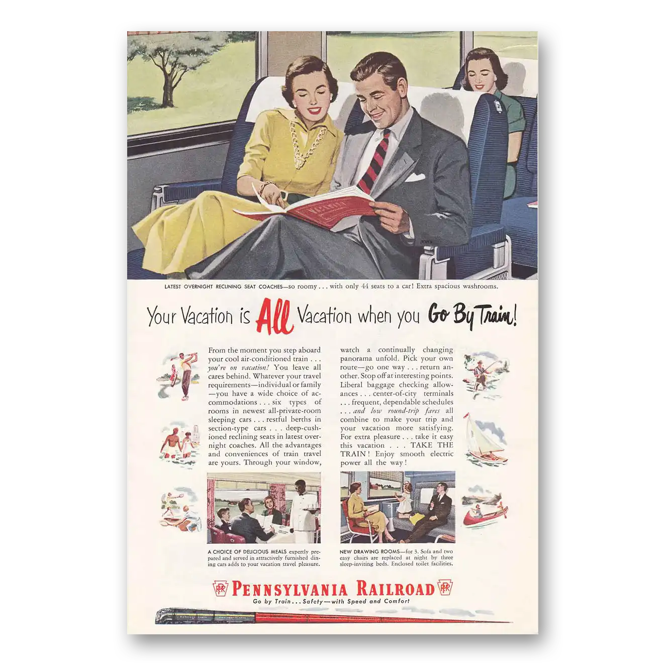 1951 Pennsylvania Railroad Your Vacation Is All Vacation Vintage Magazine Print Ad