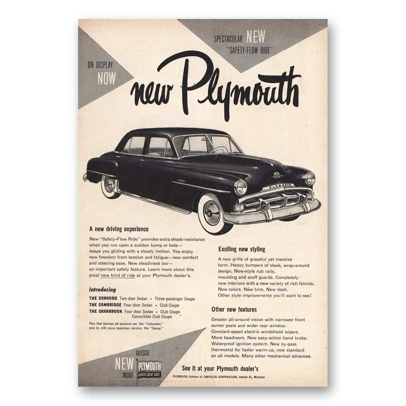 1951 Plymouth New Driving Experience Vintage Magazine Print Ad