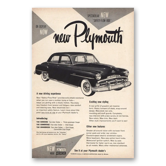 1951 Plymouth New Driving Experience Vintage Magazine Print Ad