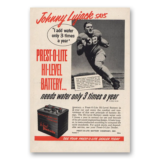 1951 Prest O Lite Battery Company Johnny Lujack Vintage Magazine Print Ad