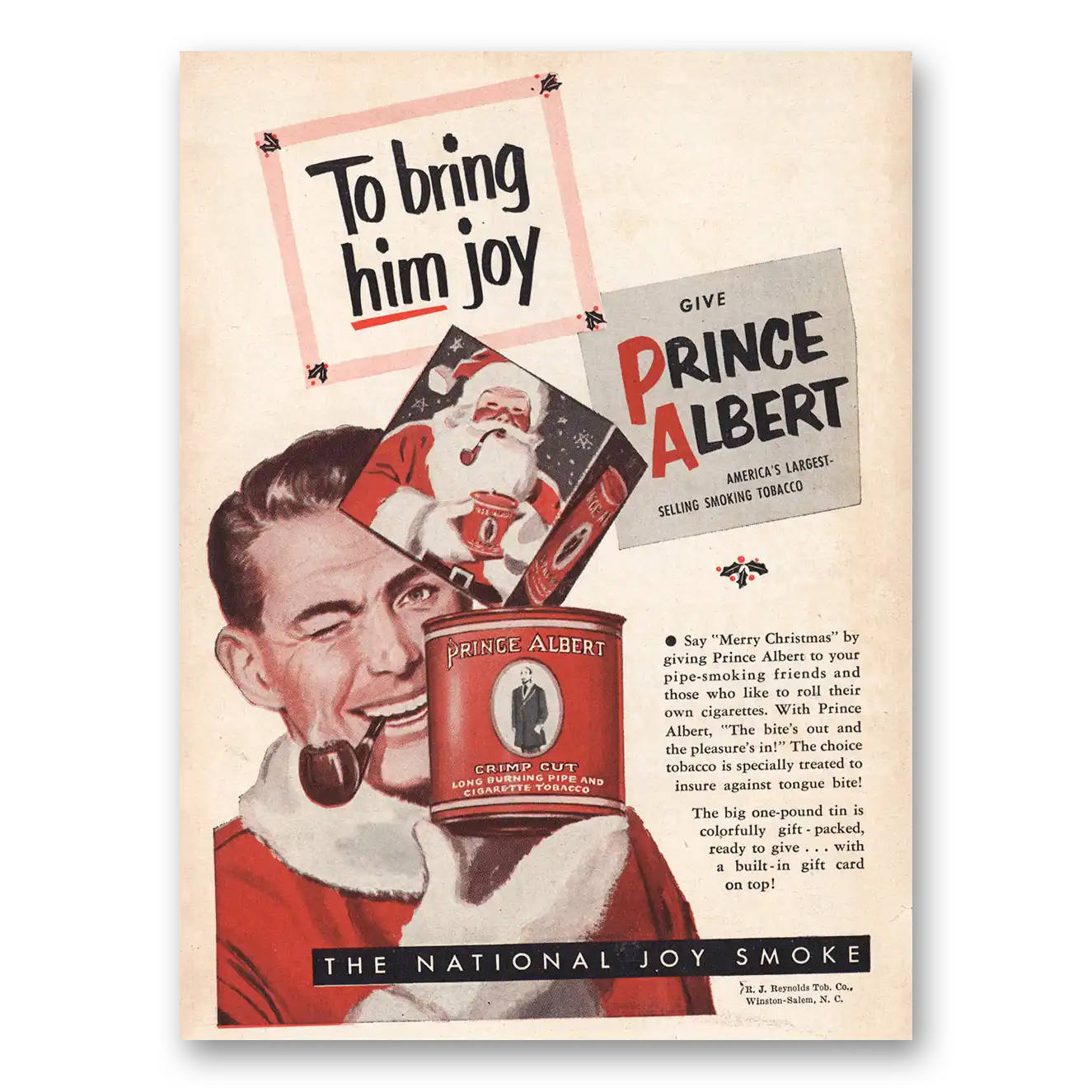 1951 Prince Albert Tobacco Christmas To Bring Him Joy Vintage Magazine Print Ad