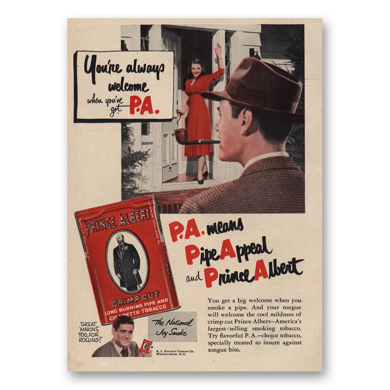 1951 Prince Albert Tobacco Always Welcome Vintage Magazine Print Ad